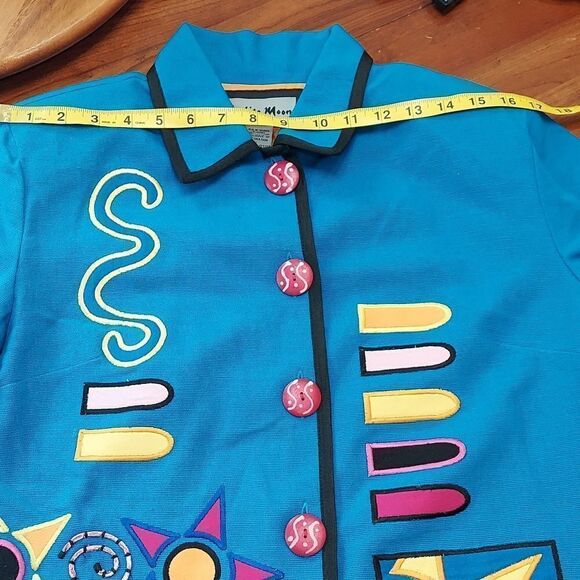 INDIGO MOON Turquoise Blue Embroidered Jacket Sz Small - Picture 5 of 6